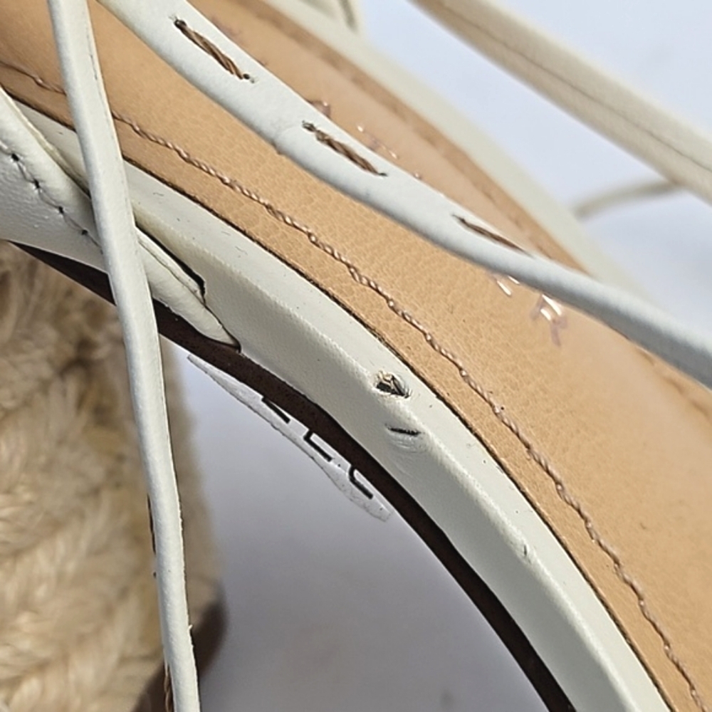 Gibson Latimer Tasha Sheep Leather Cream Open Toe Ankle Wrap Block Heel Sandal - Picture 16 of 16